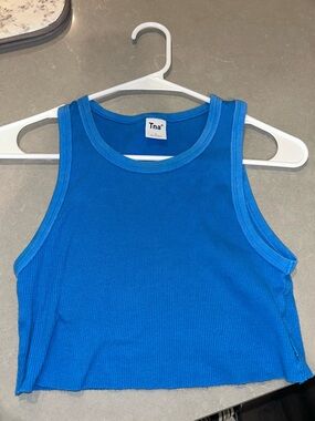 Aritzia Tna Women's Blue Ribbed Cropped Tank Top